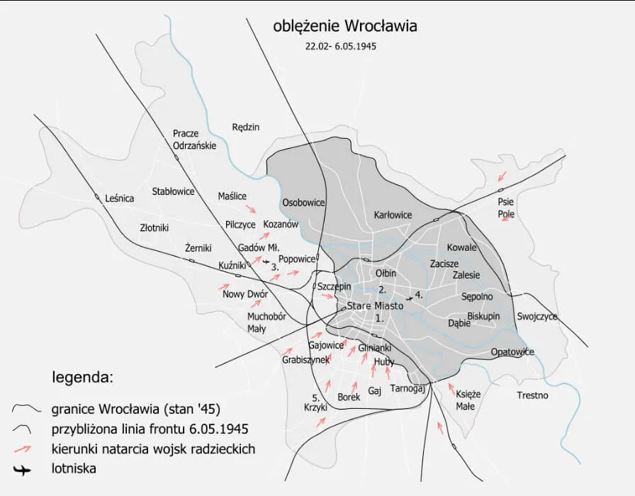 Linia frontu w końcu oblężenia Wrocławia