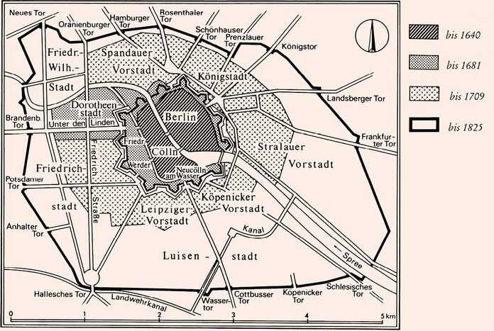 Rozwój terytorialny Berlina do XIX, mapa